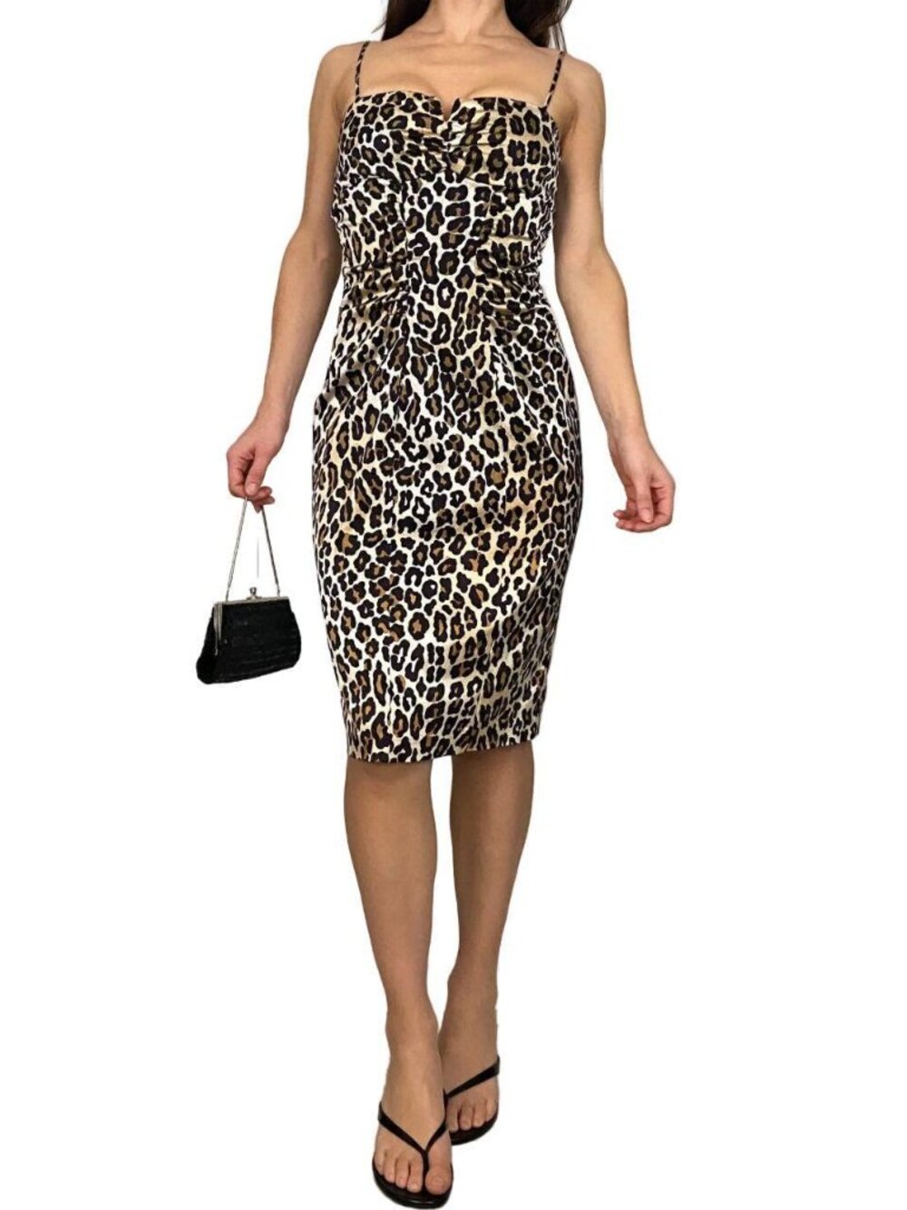 2000s body hugging cheetah / leopard print knee length dress by xscape